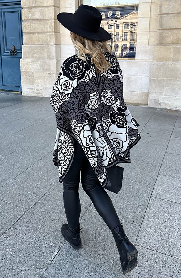 Floral Poncho Zwart – shoparchief, foto 4