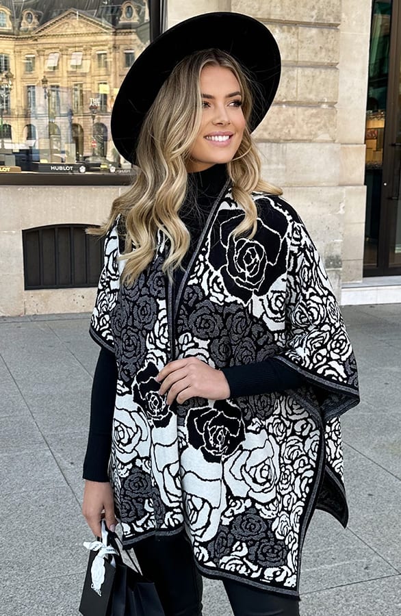 Floral Poncho Zwart – shoparchief, foto 5