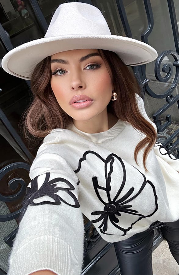 Flower Embroidery Sweater Ecru – shoparchief, foto 5