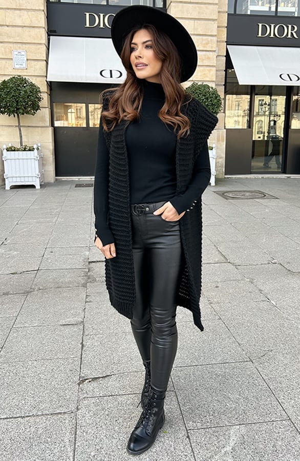 Gebreid Maxi Gilet Zwart – shoparchief, foto 4
