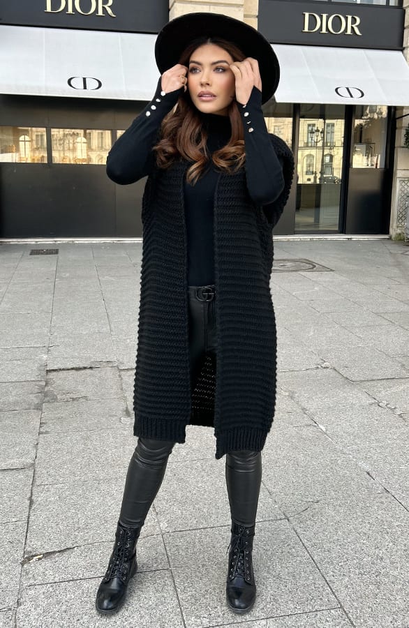 Gebreid Maxi Gilet Zwart – shoparchief, foto 6