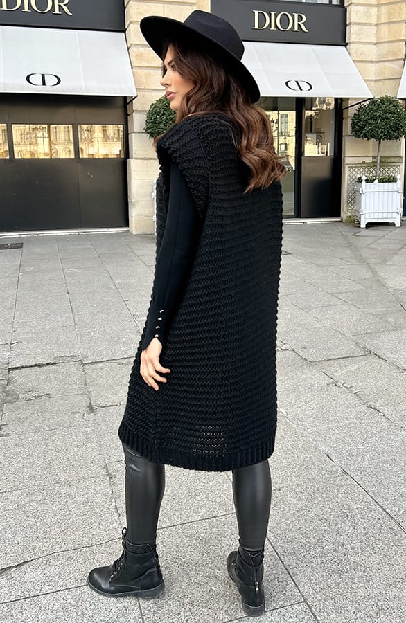 Gebreid Maxi Gilet Zwart – shoparchief, foto 5