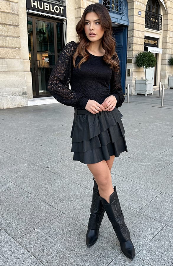 Kanten Pofmouwen Sleeve Zwart – shoparchief, foto 5