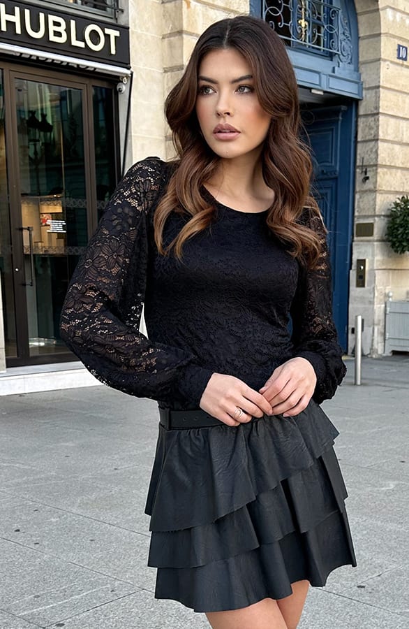 Kanten Pofmouwen Sleeve Zwart – shoparchief, foto 4