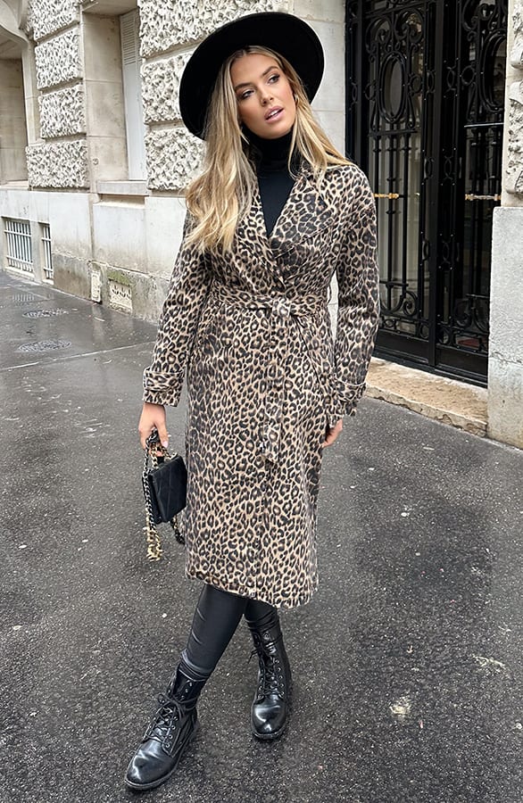 Leopard Denim Trenchcoat Bruin – shoparchief, foto 4