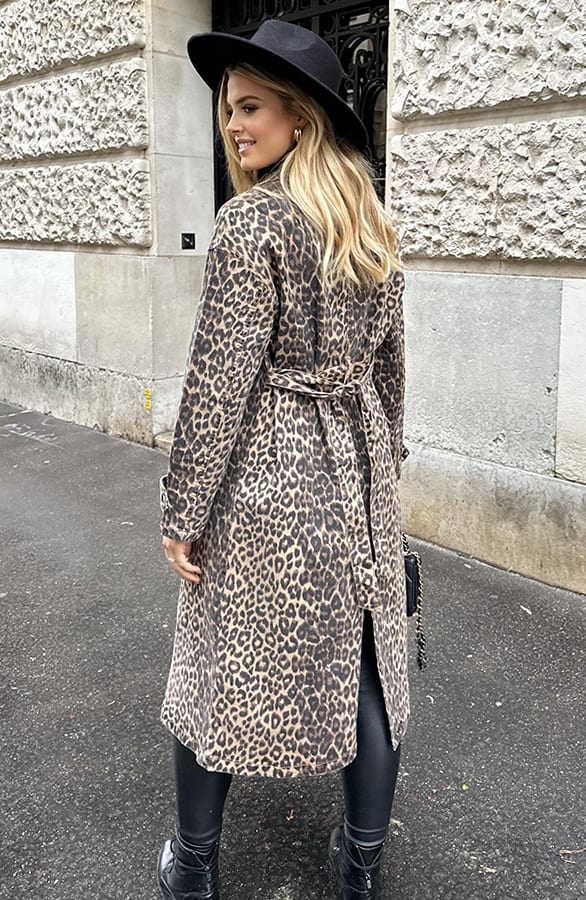 Leopard Denim Trenchcoat Bruin – shoparchief, foto 3
