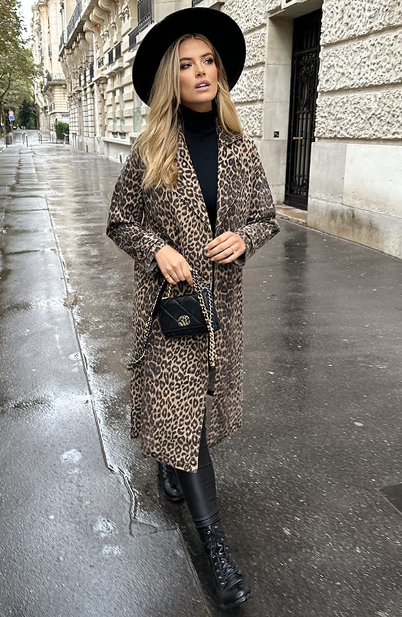 Leopard Denim Trenchcoat Bruin – shoparchief, foto 1