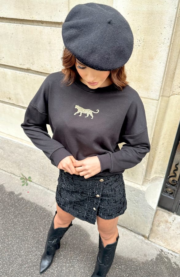 Leopard Embroidery Sweater Zwart – truien, foto 4