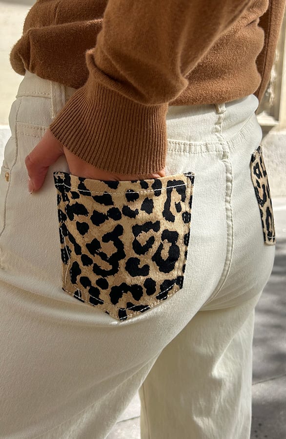 Leopard Pocket Straight Leg Jeans Ecru, Shoparchiv, Foto 4