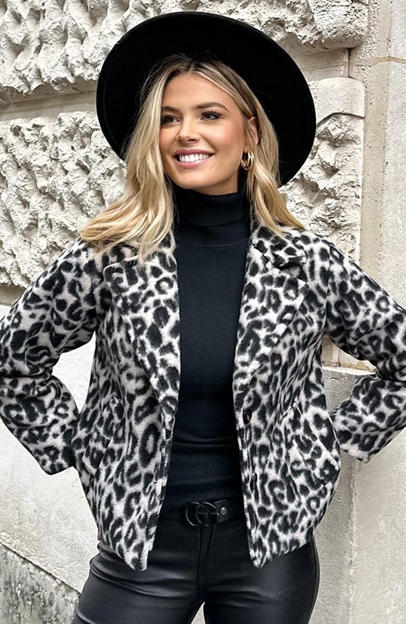 Leopard Woven Short Jacket Beige – shoparchief, foto 4
