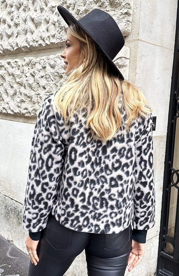 Leopard Woven Short Jacket Beige – shoparchief, foto 3