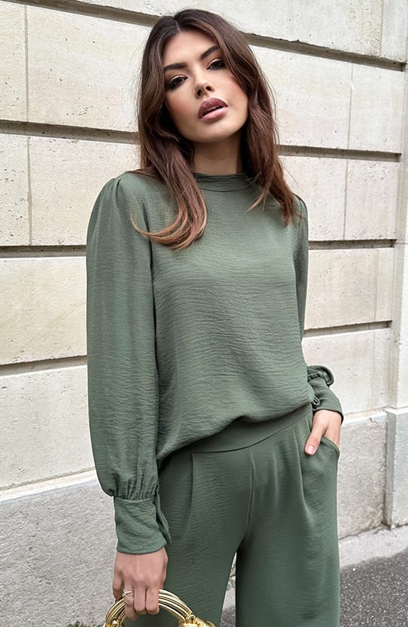 Mila Blouse Long Sleeve Army – alle kleding, foto 5