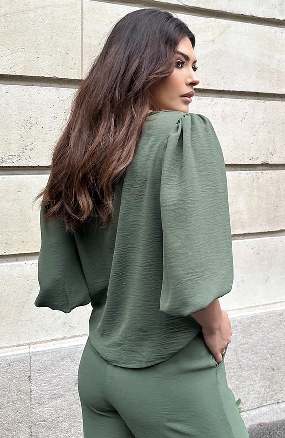 Mila Puff Sleeve Top Army – shoparchief, foto 3