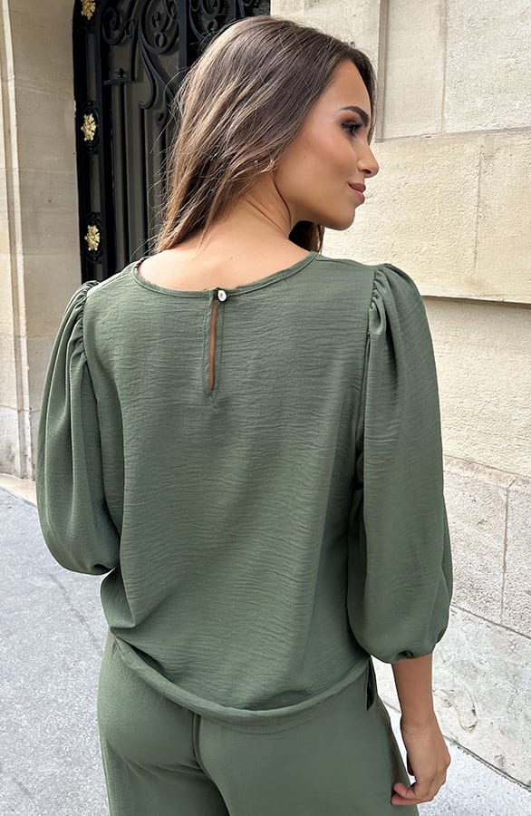 Mila Puff Sleeve Top Army – shoparchief, foto 6