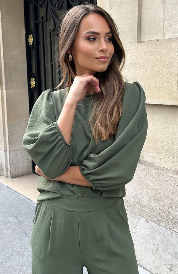 Mila Puff Sleeve Top Army – shoparchief, foto 5