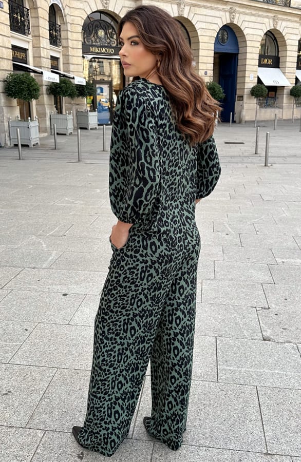Mila Puff Sleeve Top Leopard Army – tops, foto 8