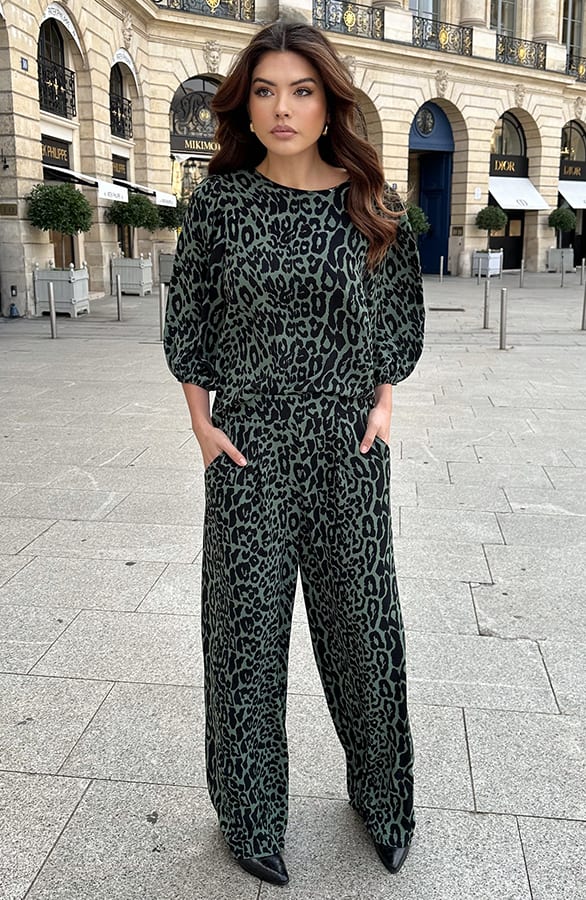 Mila Puff Sleeve Top Leopard Army – tops, foto 7