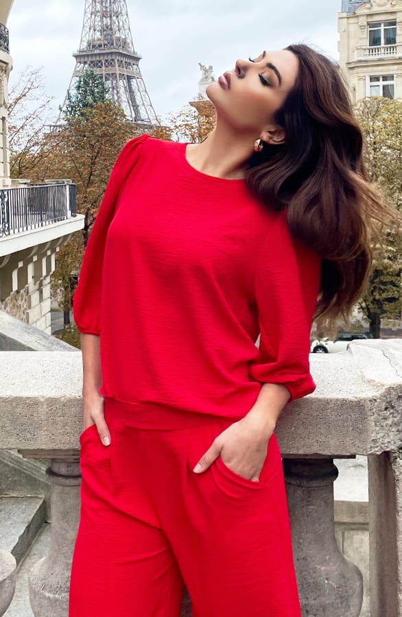 Mila Puff Sleeve Top Rood – shoparchief, foto 2