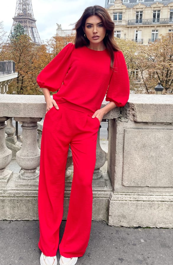 Mila Puff Sleeve Top Rood – shoparchief, foto 4