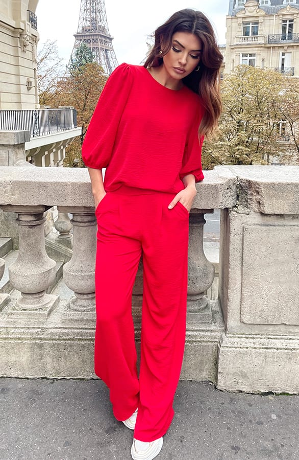 Mila Puff Sleeve Top Rood – shoparchief, foto 5