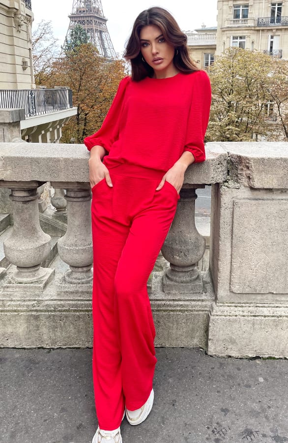 Mila Puff Sleeve Top Rood – shoparchief, foto 6