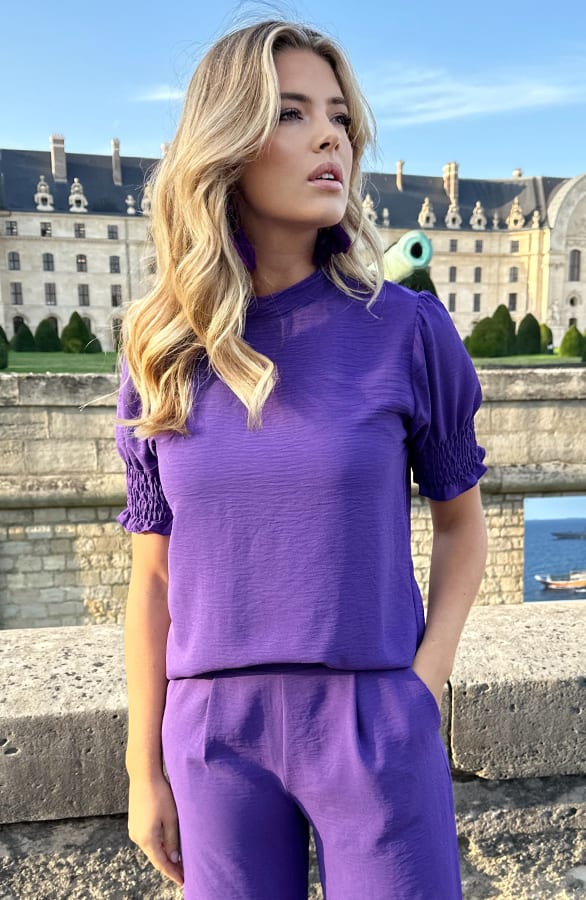 Mila Short Sleeve Top Dark Purple – shoparchief, foto 4