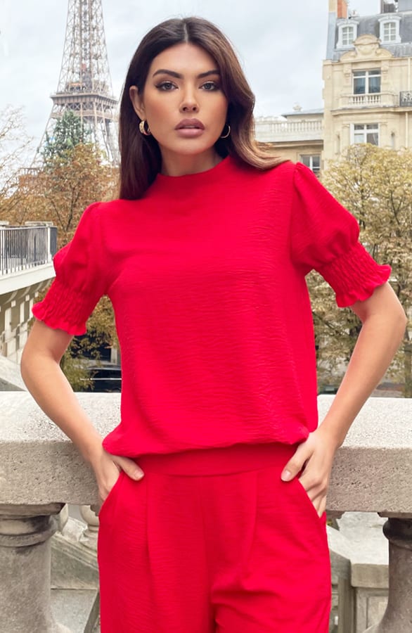 Mila Short Sleeve Top Rood – shoparchief, foto 7