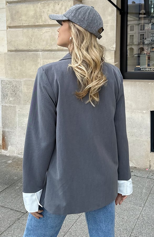 Oversized Blazer Met Omslag Grijs – shoparchief, foto 4