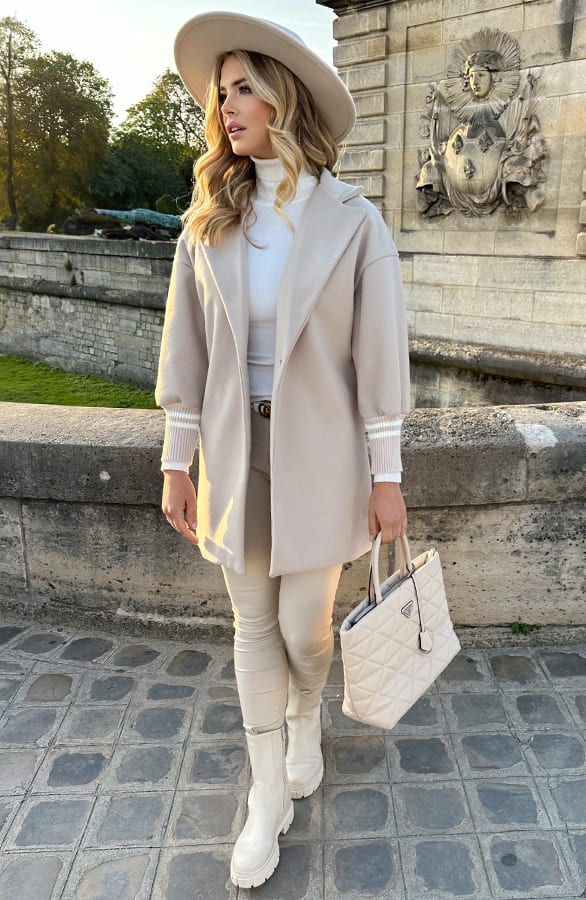 Oversized Stripe Coat Beige – jassen, foto 6