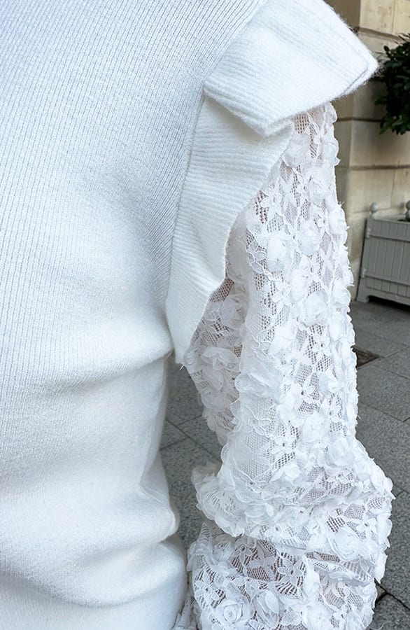 Roses Ruffle Sleeve Sweater Off White – shoparchief, foto 7