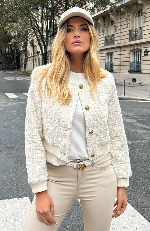 Short Tweed Bomber Ecru – jassen, foto 5