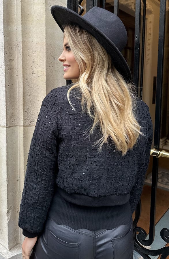 Short Tweed Bomber Zwart – jassen, foto 2