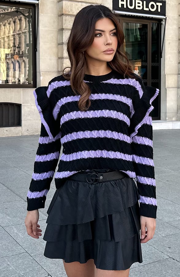 Strepen Trui Ruffle Detail Lila – shoparchief, foto 4