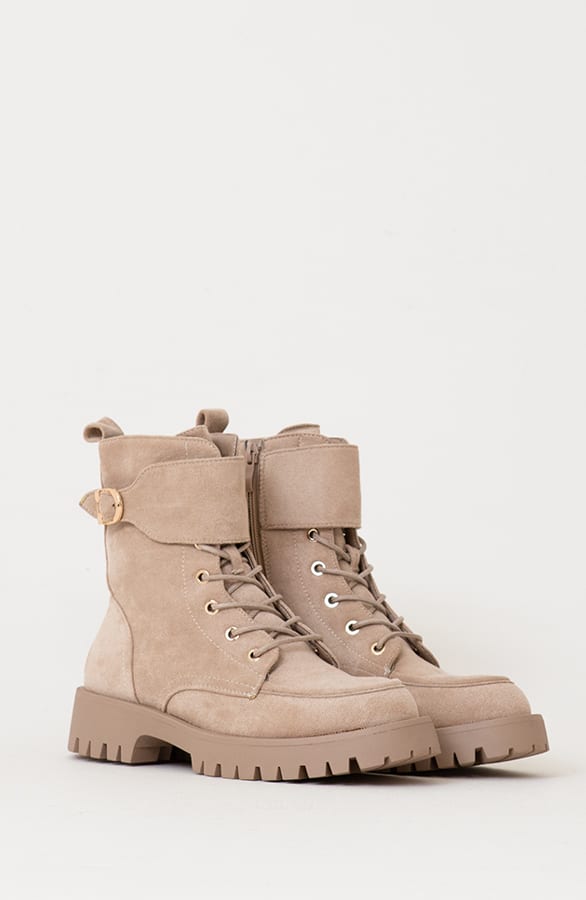 Suede Biker Boots Met Gesp Taupe 2.0 – shoparchief, foto 3