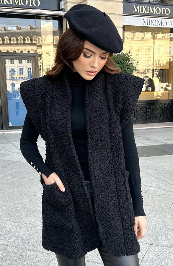 Teddy Gilet Maxi Zwart – vesten, foto 6