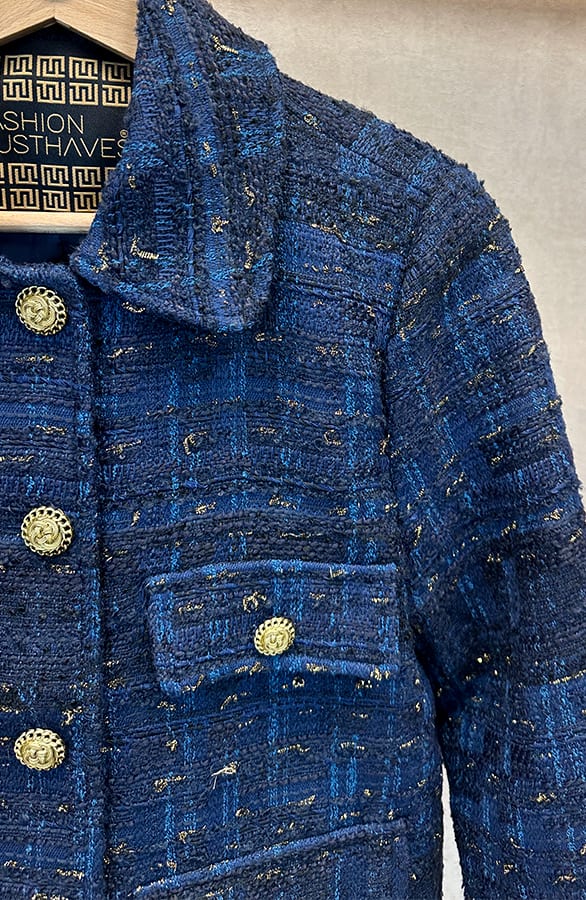 Tweed Jacket Gold Flakes Marine – shoparchief, foto 5