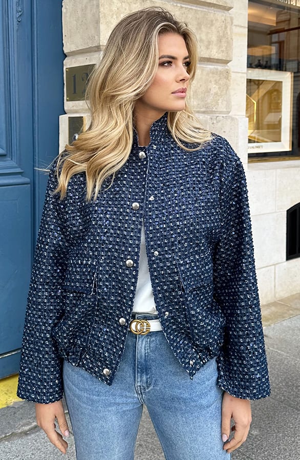 Denim Jacket Oversized Pailletten Dark – shoparchief, foto 5