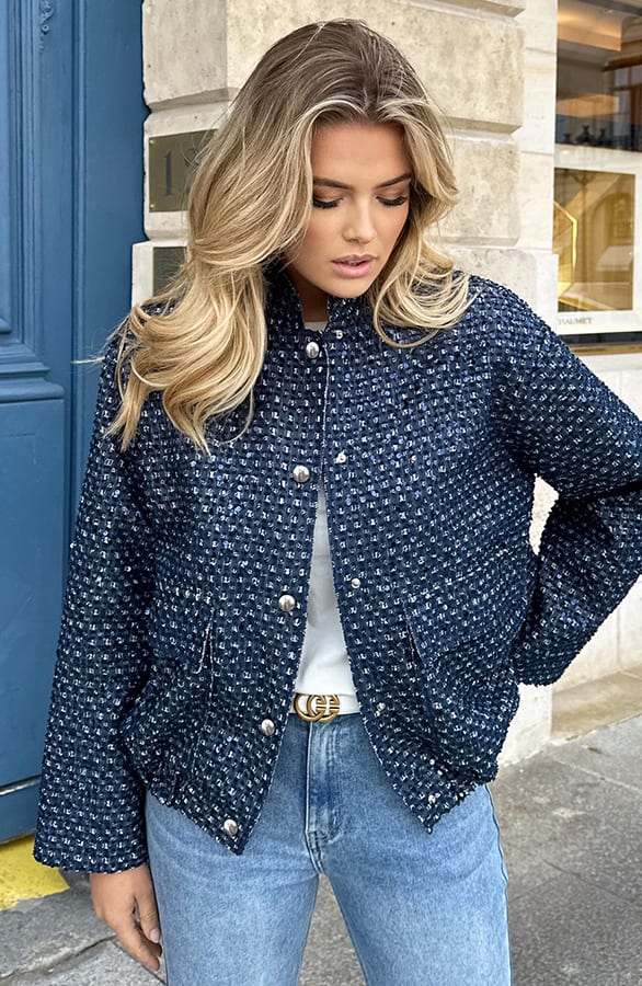 Denim Jacket Oversized Pailletten Dark – shoparchief, foto 4