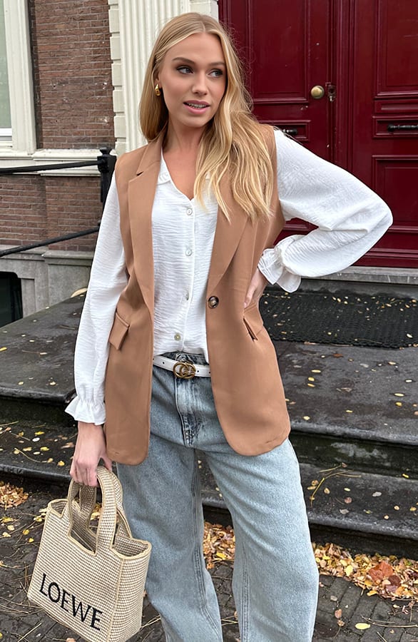 Elegant Blazer Gilet Camello – shoparchief, foto 4
