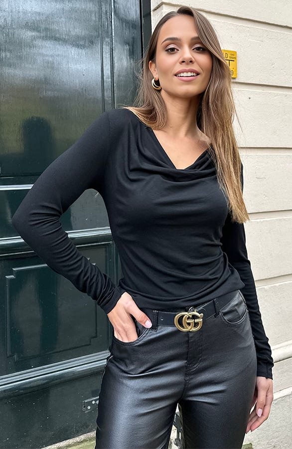 Essence Long Sleeve Wasserfall Top Schwarz, Shoparchiv, Foto 6