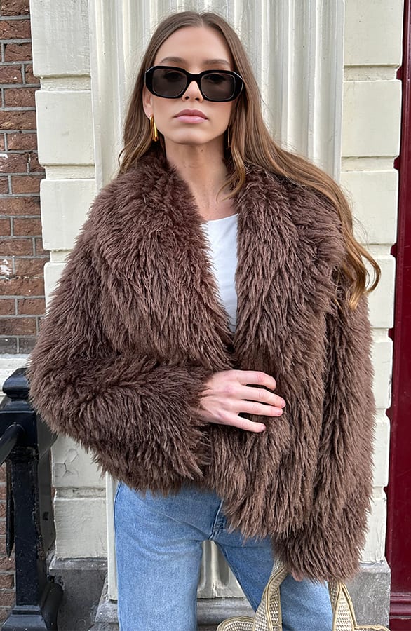 Faux Fur Jas Bruin – shoparchief, foto 8