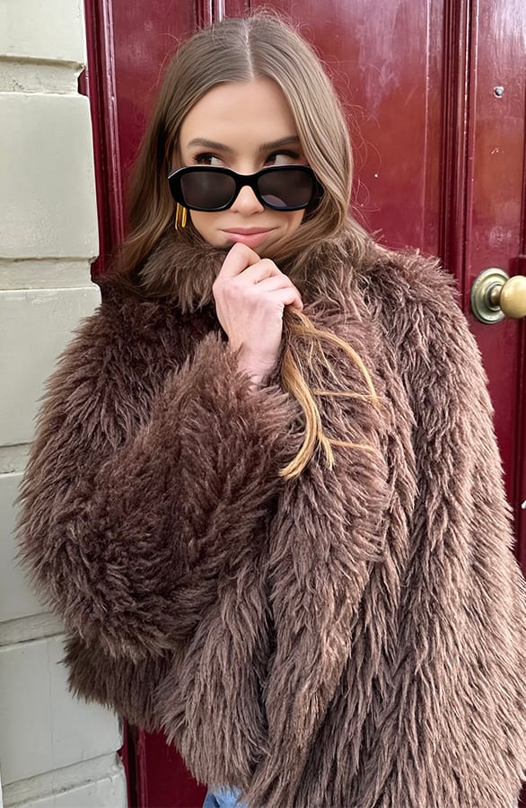 Faux Fur Jas Bruin – shoparchief, foto 7