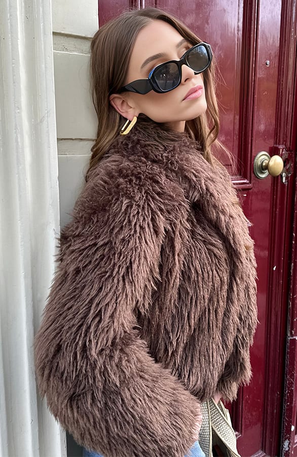 Faux Fur Jas Bruin – shoparchief, foto 3