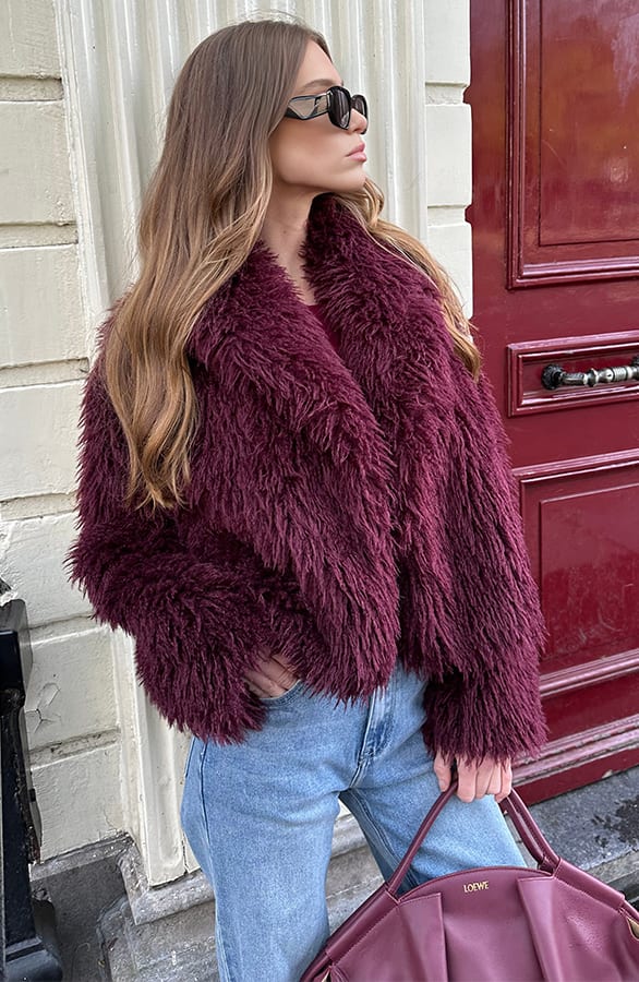 Faux Fur Jas Burgundy – shoparchief, foto 6