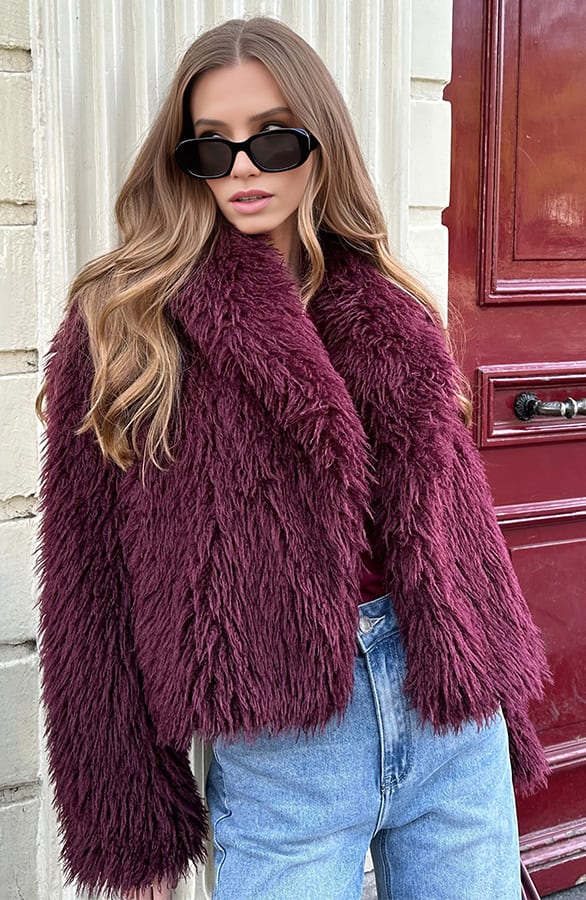 Faux Fur Jas Burgundy – shoparchief, foto 4