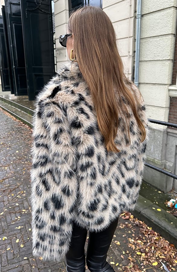 Fur Jas Leopard Zwart Beige – shoparchief, foto 5