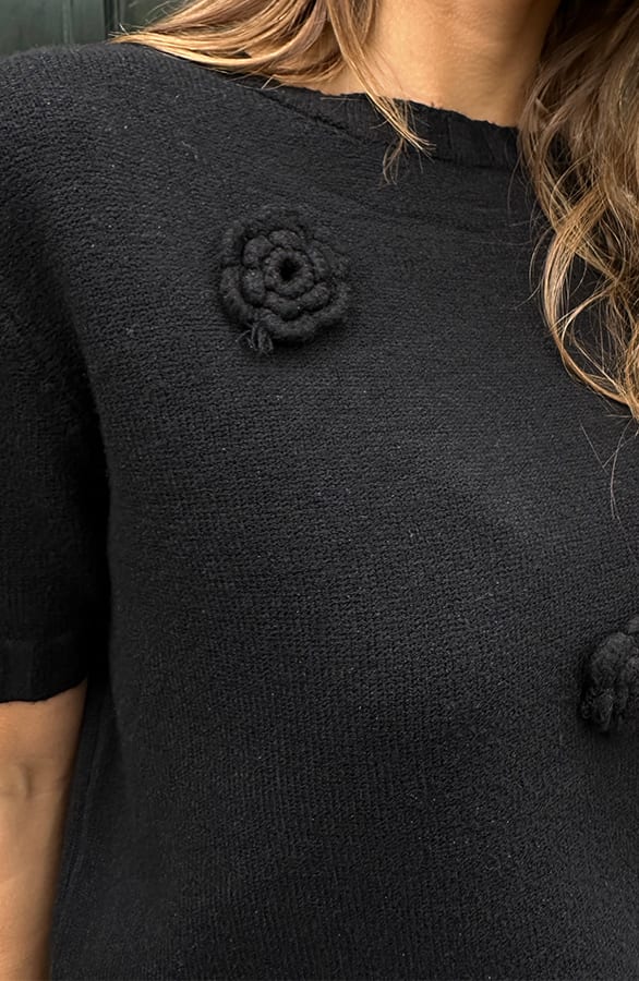 Gebreide Rozen Top Korte Mouw Zwart – shoparchief, foto 4