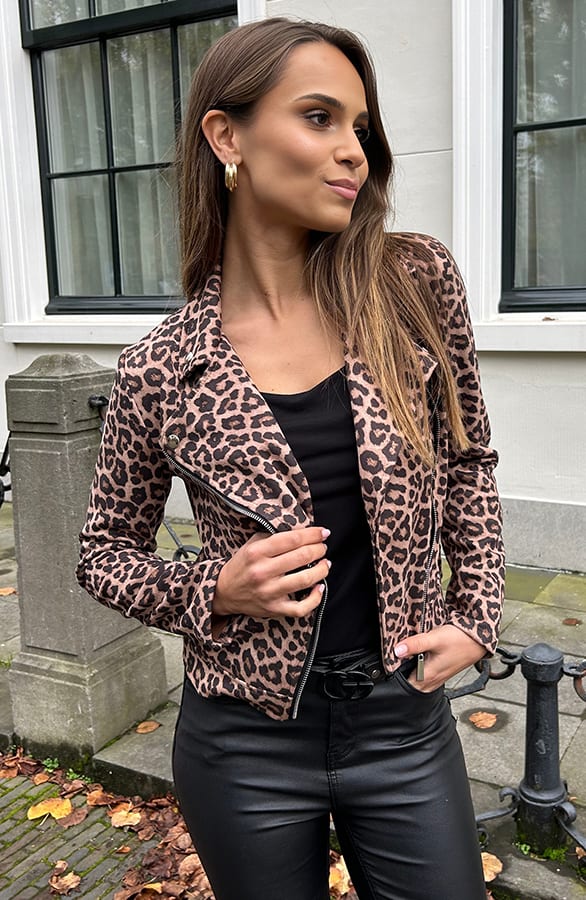 Leopard Suede Biker Jacket – shoparchief, foto 5