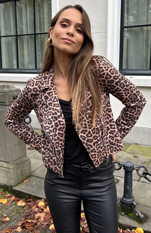 Leopard Suede Biker Jacket – shoparchief, foto 1