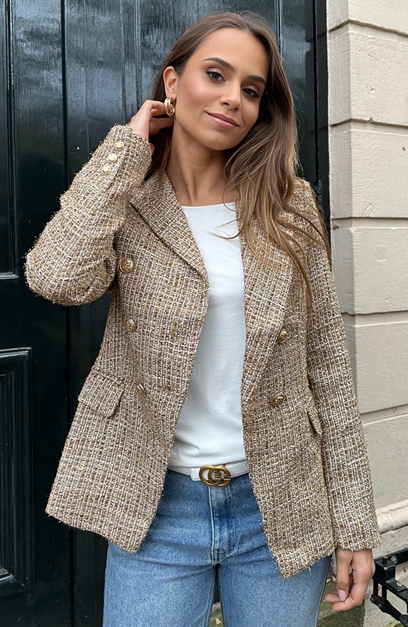 Luxury Bouclé Blazer Lurex Gold – shoparchief, foto 6